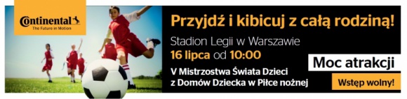 Piłkarskie Mistrzostwa Świata Dzieci już w ten weekend! LIFESTYLE, Sport - Dziesiątki meczy do rozegrania, sportowy Targ Śniadaniowy i mnóstwo atrakcji. Tak w skrócie można opisać V Mistrzostwa Świata Dzieci z Domów Dziecka w Piłce Nożnej, których finały zostaną rozegrane w najbliższą niedzielę, 16 lipca, na Stadionie Miejskim Legii Warszawa.