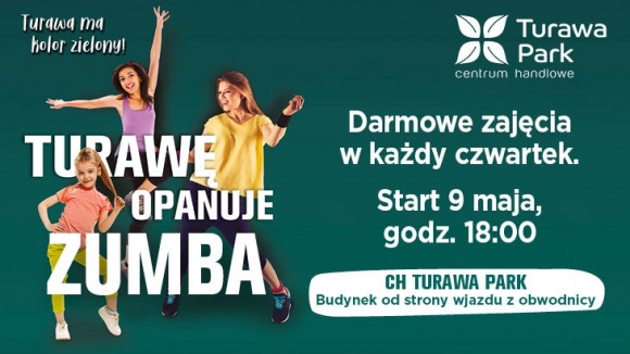 Darmowe zajęcia Zumby w każdy czwartek maja i czerwca w CH Turawa Park LIFESTYLE, Sport - CH Turawa Park rozpoczyna cykl bezpłatnych zajęć Zumby, które będą odbywały się w każdy czwartek maja i czerwca o godz. 18:00, za wyjątkiem 20.06. (Boże Ciało). Na zajęcia, które pokochały miliony osób na całym świecie, Turawa Park zaprasza wszystkich bez względu na wiek.