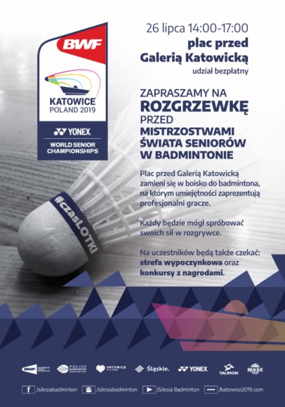 GALERIA KATOWICKA: ROZGRZEWKA PRZED MISTRZOSTWAMI ŚWIATA SENIORÓW W BADMINTONIE LIFESTYLE, Sport - 26 lipca plac przed Galerią Katowicką zamieni się w boisko do badmintona. Wydarzenie poprzedzi Mistrzostwa Świata Seniorów w Badmintonie 2019.